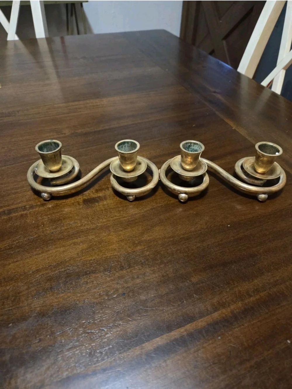 Brass Four-Arm Candle Holder with White Candles